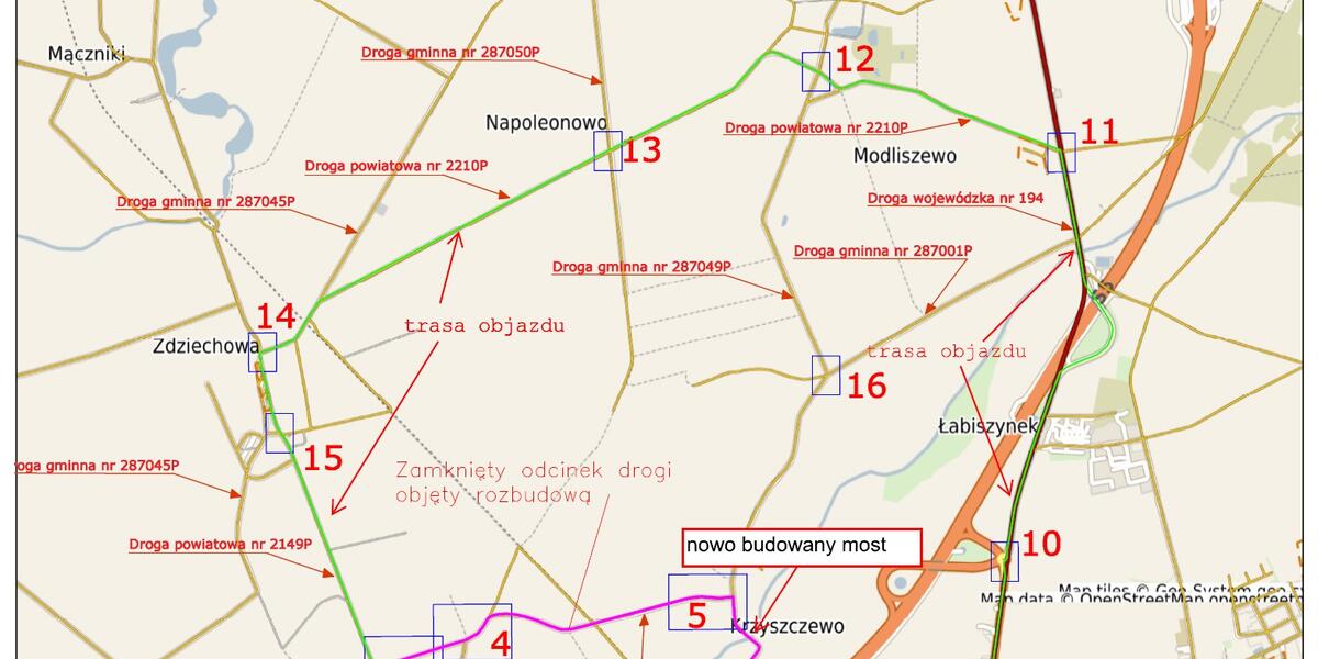 Zmiana organizacji ruchu w związku z budową drogi łączącej Pyszczyn, Krzyszczewo i Pyszczynek